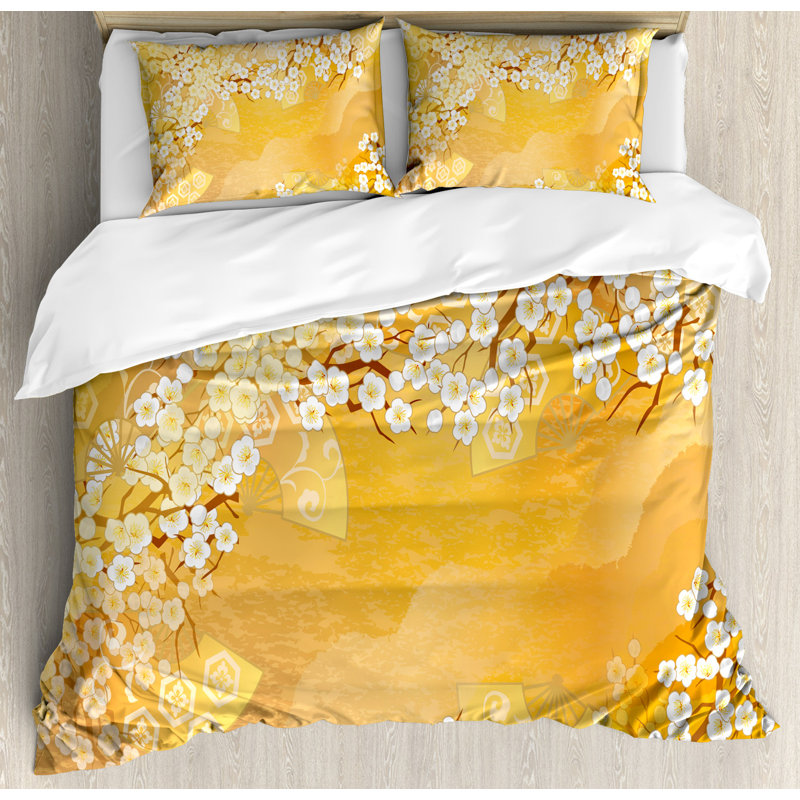 East Urban Home Yellow Floral 3 Piece Duvet Cover Set & Reviews Wayfair
